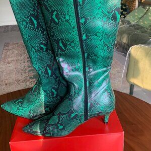 French Connection Green and Black Snake Skin Heeled Boots